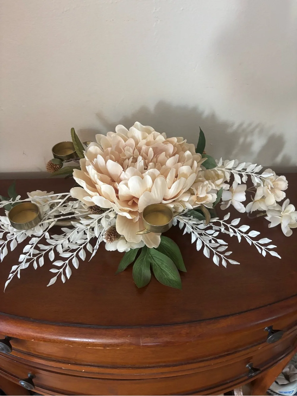 Elegant Wedding Centerpiece Ivory Floral Gold Branch Bird Candle Holder Decor